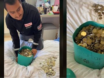¡Se va al mundial! Joven ahorra miles de monedas de 5 y 10 pesos para su viaje a Qatar 2022