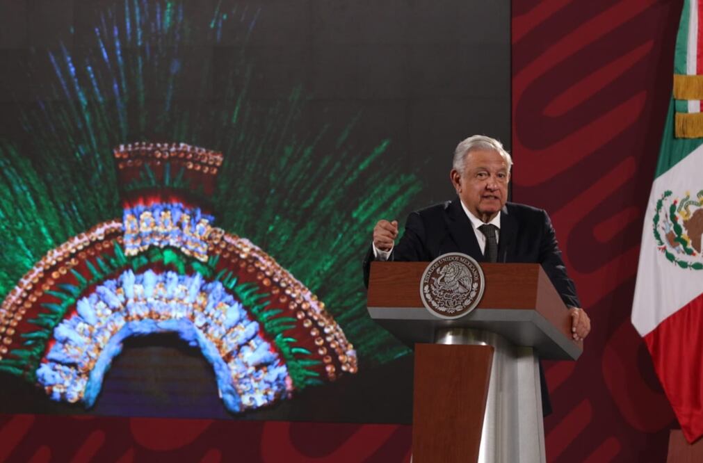 El presidente de México, Andrés Manuel López Obrador en su conferencia mañanera, en Palacio Nacional. Foto: El Universal / Carlos Mejía 