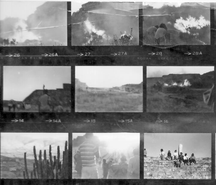 Incendio en la zona arqueológica de Monte Albán, Oaxaca, en 1970. Foto: Paulina Lavista