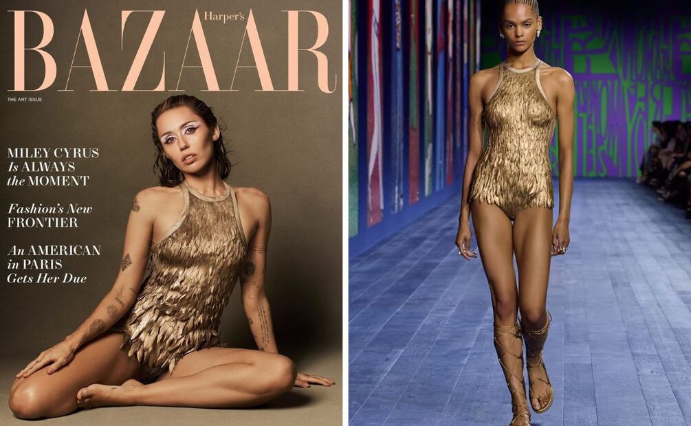 Miley Cyrus luce una pieza de la colección de Alta Costura de Dior (otoño-invierno 2024/2025). Foto: Harper's Bazaar (Ethan James Green) y Dior