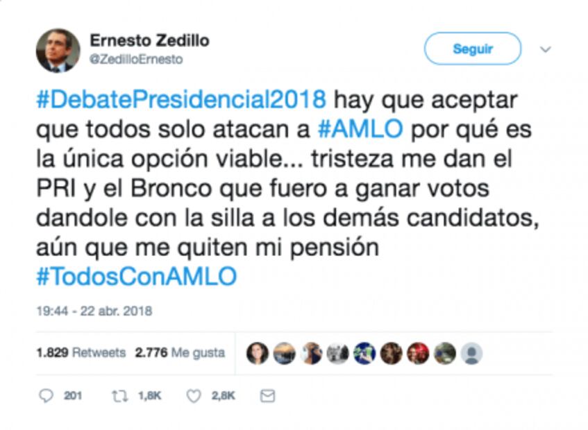 ¿Es verdad que el ex presidente Ernesto Zedillo apoya a AMLO?
