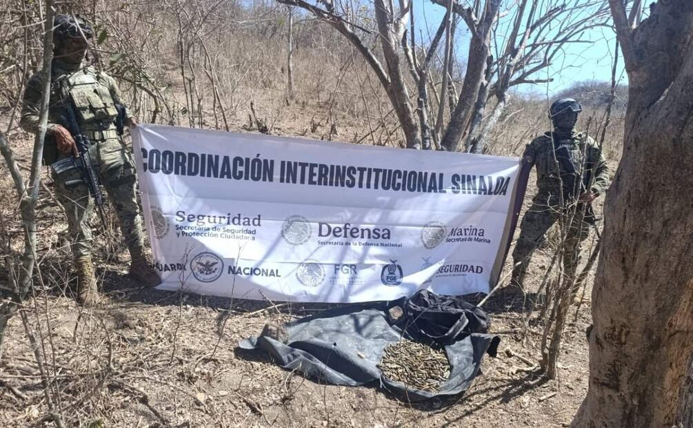 Una fuerza integrada por los tres niveles de gobierno, lograron desmantelar el campamento del crimen organizado en Sinaloa (07/05/2025). Foto: Especial