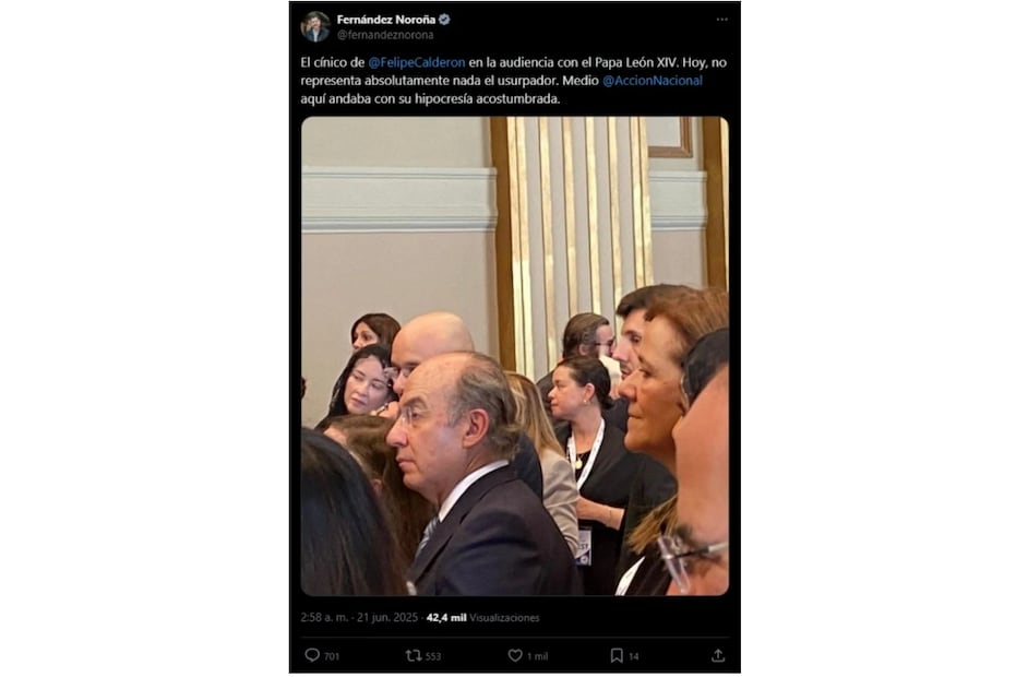 El presidente de la Mesa Directiva del Senado coincidió con el expresidente Felipe Calderón en el mismo acto. Foto: @fernandeznorona