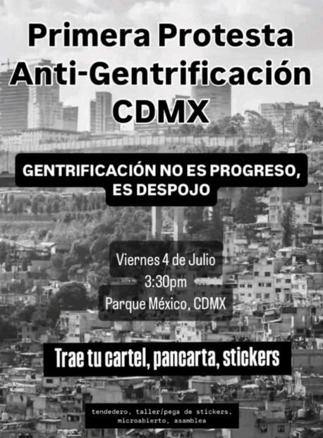 Convocatoria de protesta contra gentrificación   (03/07/2025). Foto: Captura de pantalla