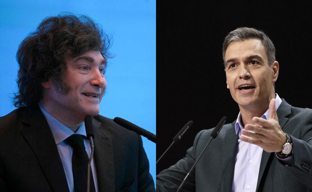 Javier Milei ataca a Pedro Sánchez en su rechazo a las declaraciones sobre él de un ministro español. Fotos: Archivo/ EL UNIVERSAL