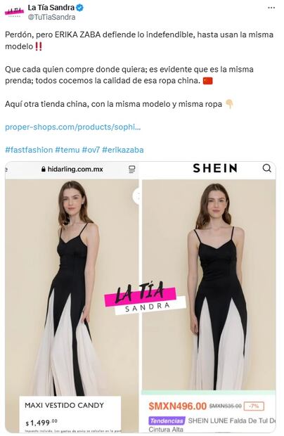 Érika Zaba en la polémica por su marca de ropa, aseguran que es ropa de una marca china.
