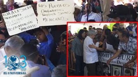 Protestan antorchistas en evento de AMLO