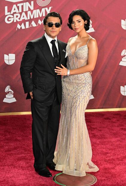 Ángela Aguilar y Christian Nodal en los Latin Grammy 2024. Foto: AFP