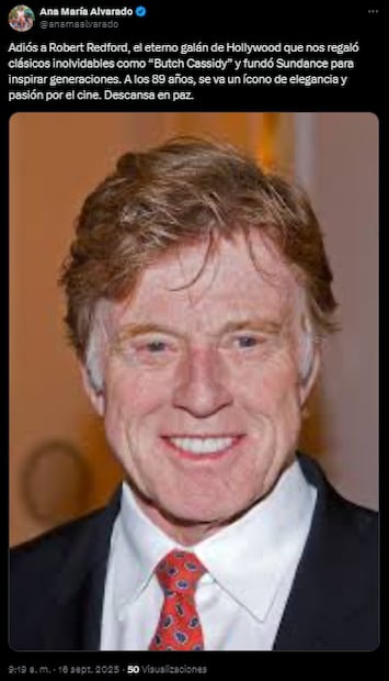 Despiden a Robert Redford con las mejores frases e imágenes en X. Fuente: X