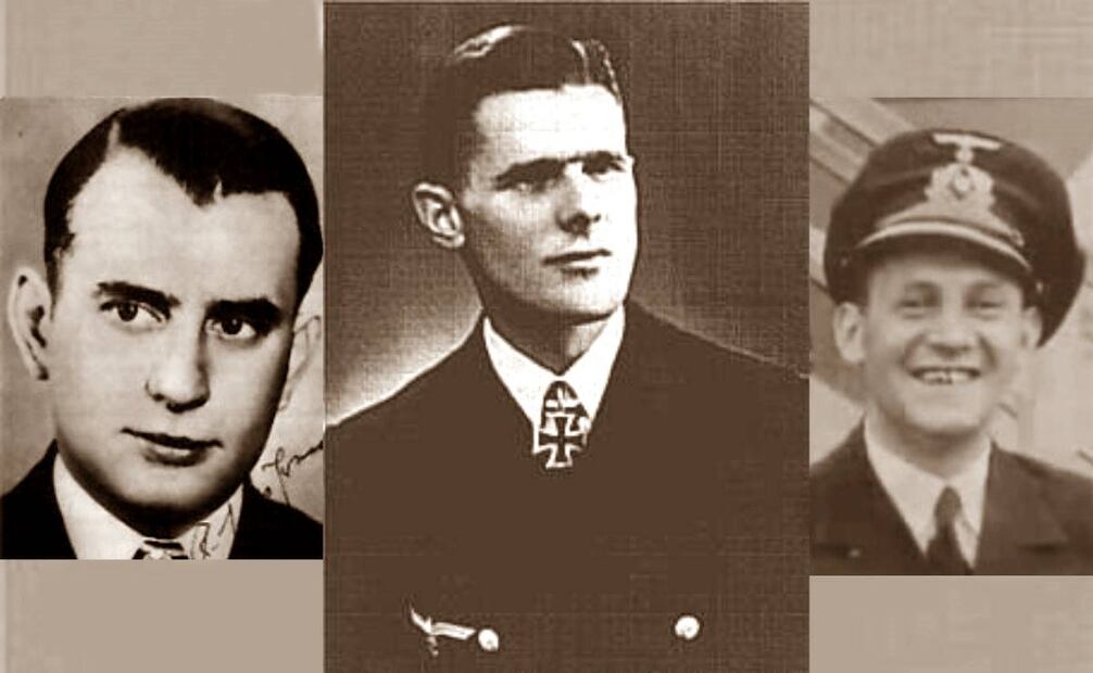 Los capitanes de los submarinos alemanes en este recuento, de izq. a der. Reinhard Suhren, Hans-Ludwig Witt y Günther Pfeffer. ESPECIAL.