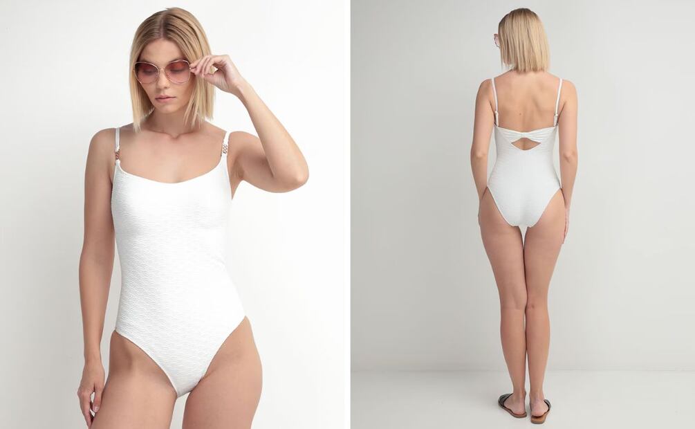 Los detalles realzan los trajes de baño en tonos neutros. Foto: Especial