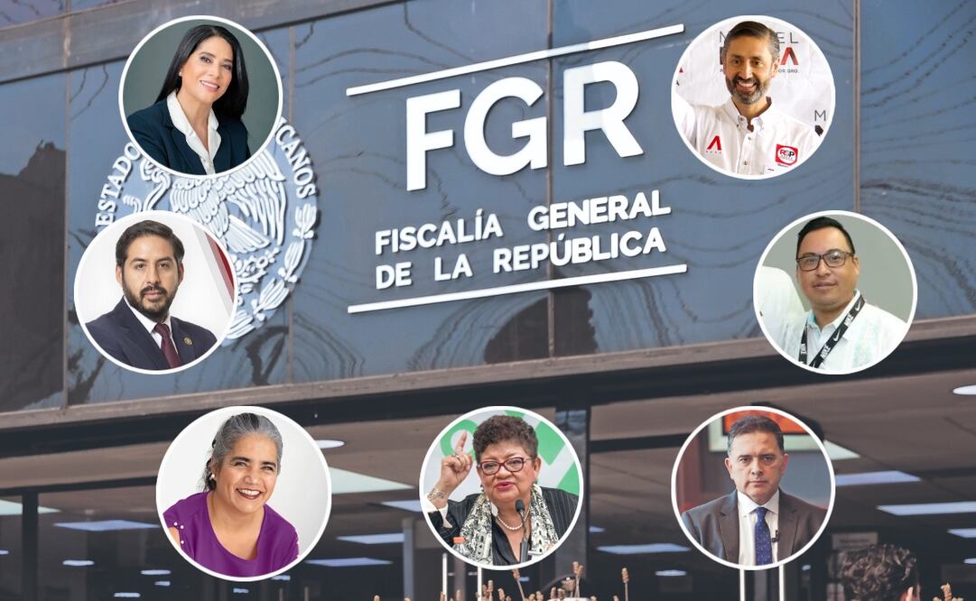 Candidatos a la FGR de izquierda a derecha: Maribel Bojorges Beltrán, Hamlet García Almaguer, Luz María Zarza Delgado, Ernestina Godoy Ramos, Luis Manuel Pérez De Acha, Félix Roel Herrera Antonio y Miguel Nava Alvarado. Fotos: Especiales