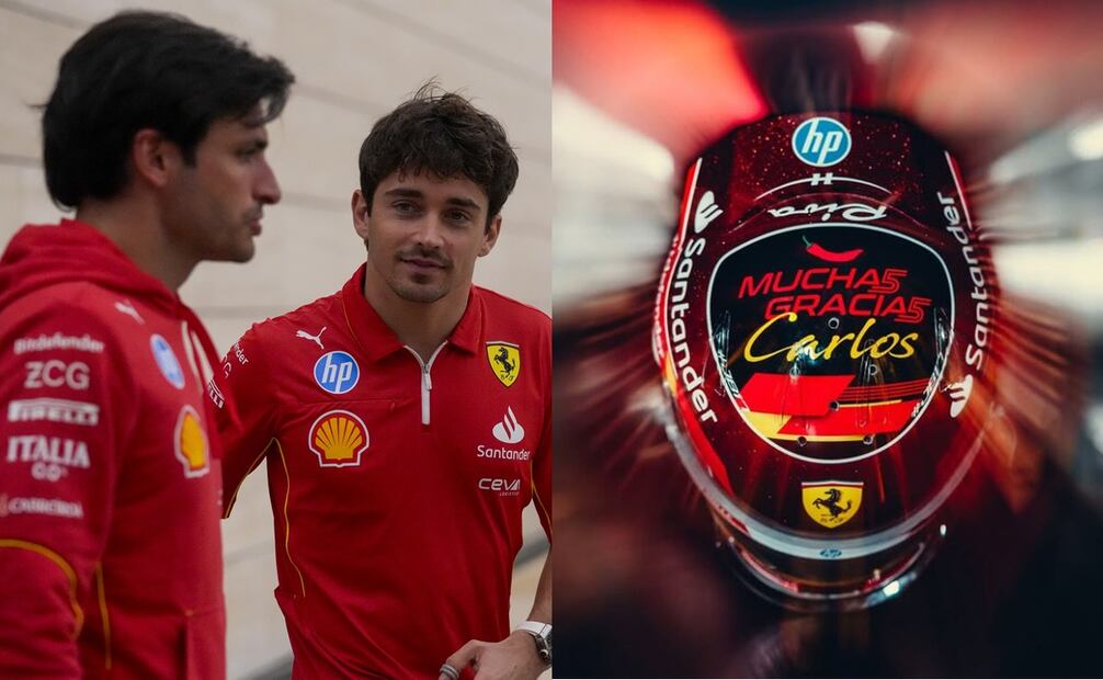 Carlos Sainz y Charles Leclerc en el Gran Premio de Qatar | El casco que usará Charles Leclerc en el Gran Premio de Abu Dhabi - Foto: AP/ @charles_leclerc en Instagram