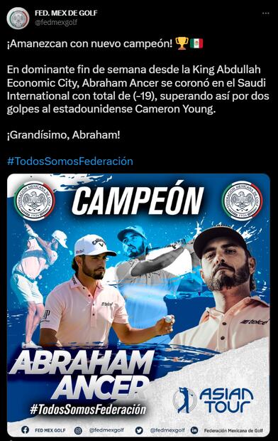 El mexicano Abraham Ancer se coronó en el PIF Saudí International