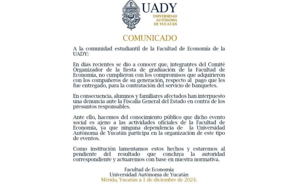 La universidad se deslinda del caso (02/12/2024). Foto: Especial