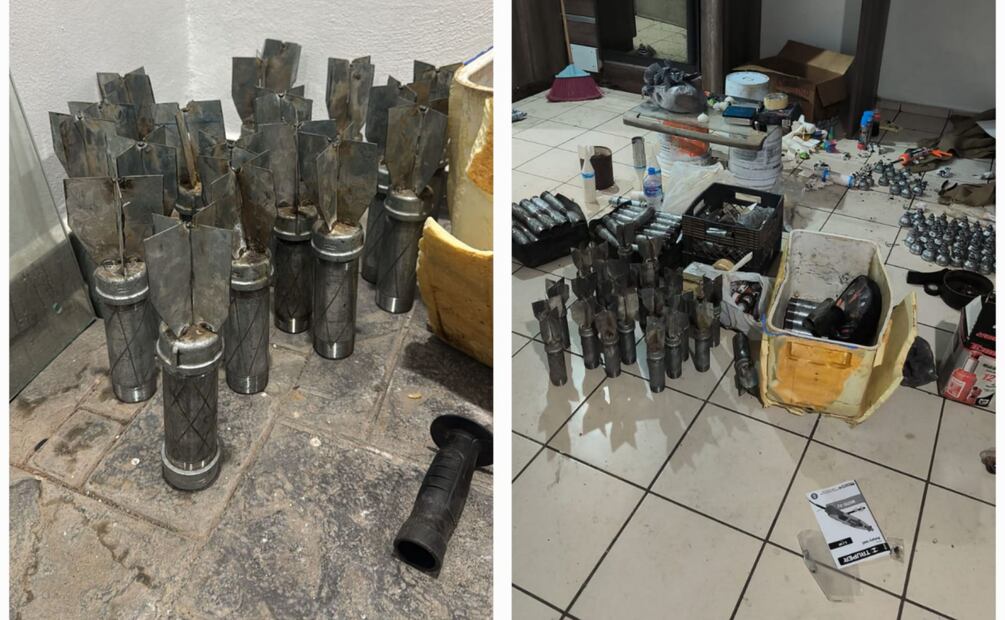 Decomisan artefactos explosivos artesanales, armas y cuerpos de granada en vivienda de Culiacán, Sinaloa (12/06/2025). Foto: Especial