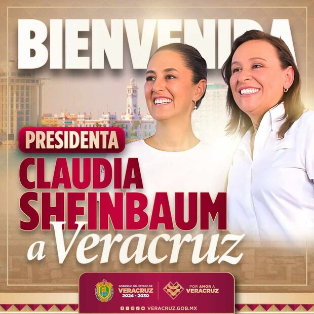 La Presidenta fue recibida por la gobernadora veracruzana Rocío Nahle. Foto: X @rocionahle
