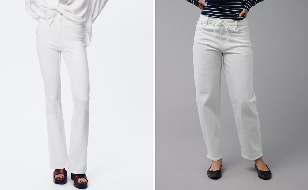 Pantalones acampanados, de Zara, y jeans barrell, de American Eagle. Foto: Especial