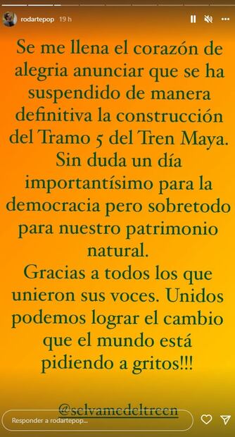 Tren Maya: Bárbara Mori, Miguel Rodarte y otros famosos celebran cancelación del tramo 5