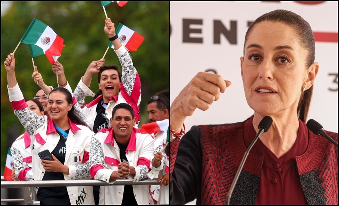 Atletas mexicanos / Claudia Sheinbaum. Foto: AFP/archivo/EL UNIVERSAL