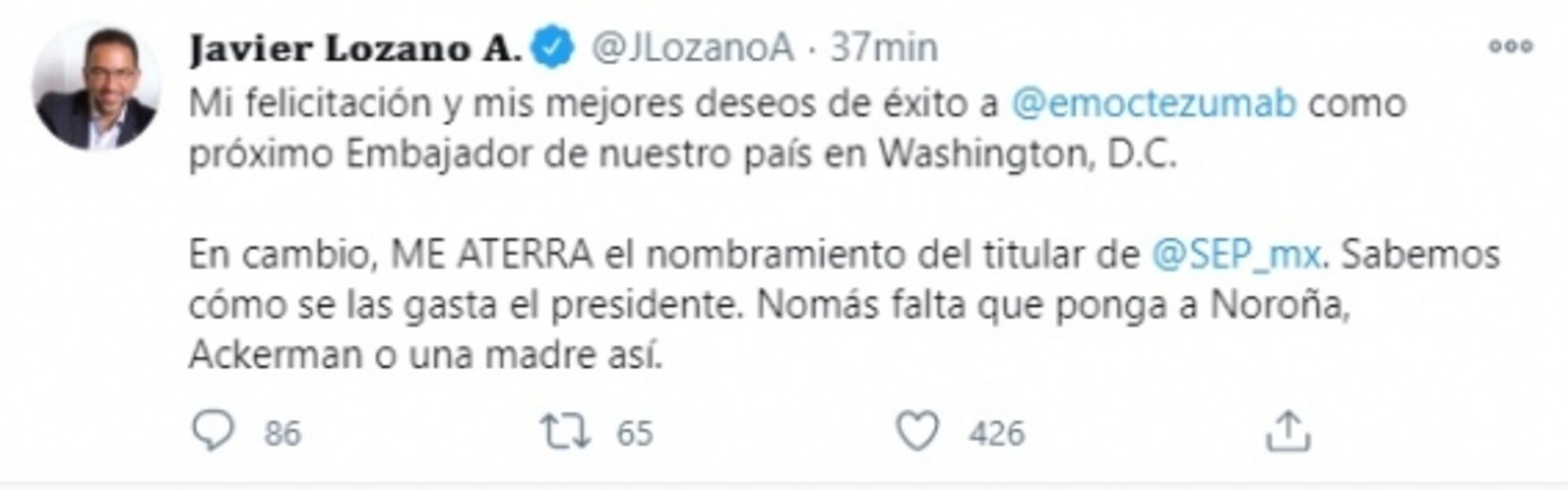 Entre felicitaciones y dudas, así reciben propuesta de Esteban Moctezuma como embajador en EU