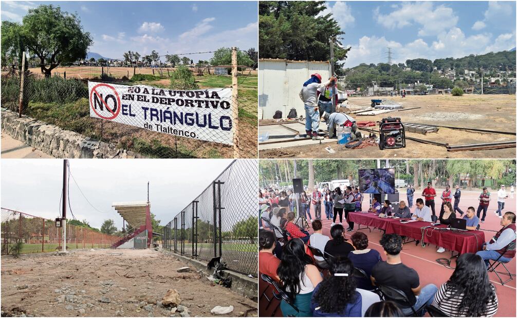 
Está proyectada la Utopía en el Deportivo El
Triángulo. De acuerdo con vecinos, ha habido
resistencia a la obra y no se perciben trabajos en el lugar. En una de las rejas, hay un cartel que dice: “No a la Utopía en el Deportivo El Triángulo”.

La construcción de la llamada Utopía del Maíz en Topilejo comenzó el pasado 12 de mayo, informó la demarcación. En un recorrido se constató la presencia de trabajadores, quienes delimitaban los espacios que tendrá el proyecto.

El Deportivo Eduardo Molina está cerrado y hay
mantas que anuncian que así permanecerá hasta que se concluya la Utopía. En el interior se observan labores de demolición en suelo y gradas. Aquí hubo oposición de vecinos y comerciantes.

En el Deportivo Xochimilco, por protestas
vecinales, no ha iniciado la Utopía. Se llevan a
cabo mesas de trabajo entre gobierno e
inconformes. La edil Circe Camacho ha señalado que hay intereses políticos detrás de la protesta.

Fotos: Darío Luna y Jorge Medellín / EL UNIVERSAL