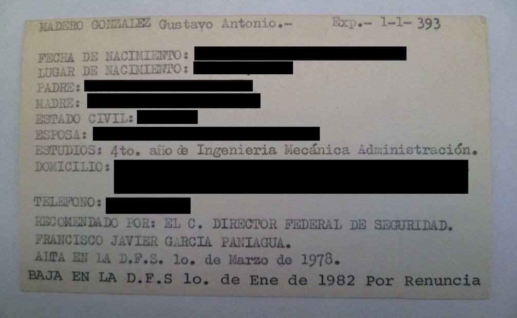 Ficha de renuncia de la DFS de Gustavo. A. Madero. Foto: Especial
