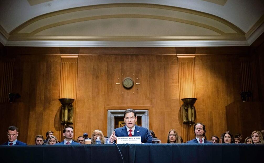 El senador republicano por Florida Marco Rubio, candidato del presidente electo Donald Trump a secretario de Estado, ayer durante una audiencia de confirmación en el Senado. Foto: Graeme Sloan | EFE (16/01/2025)