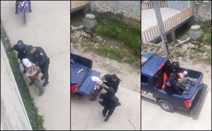 Captan a policías dando cachetadas, puñetazos y patadas a un hombre en Zacualtipán, Hidalgo