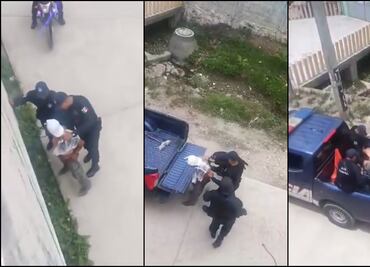 Captan a policías dando cachetadas, puñetazos y patadas a un hombre en Zacualtipán, Hidalgo