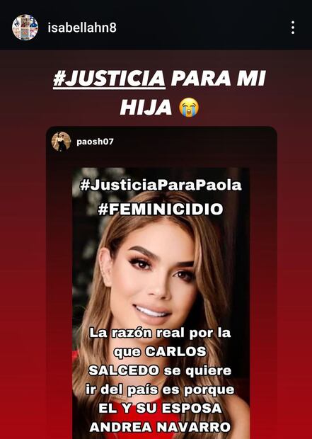 Mensaje de la mamá de Carlos Salcedo en redes sociales