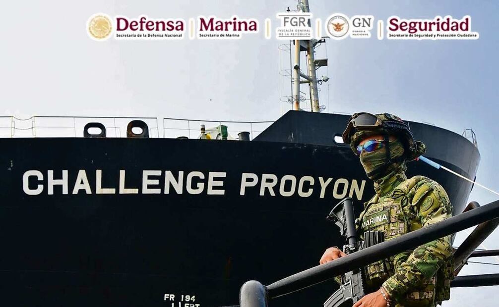El aseguramiento del buque tanque Challenge Procyon es parte de las nuevas operaciones de inteligencia que el gobierno federal lanzó para contrarrestar el llamado huachicoleo fiscal. (04/04/2025) Foto: Especial