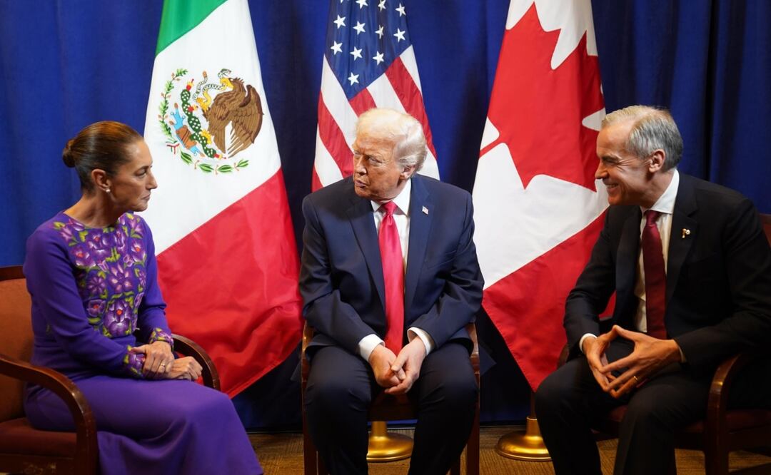 Reunión de la Presidenta, Claudia Sheinbaum con el presidente de los Estados Unidos, Donald Trump, y con el primer ministro de Canadá, Mark Carney este 05 de diciembre. Foto: X @Claudiashein