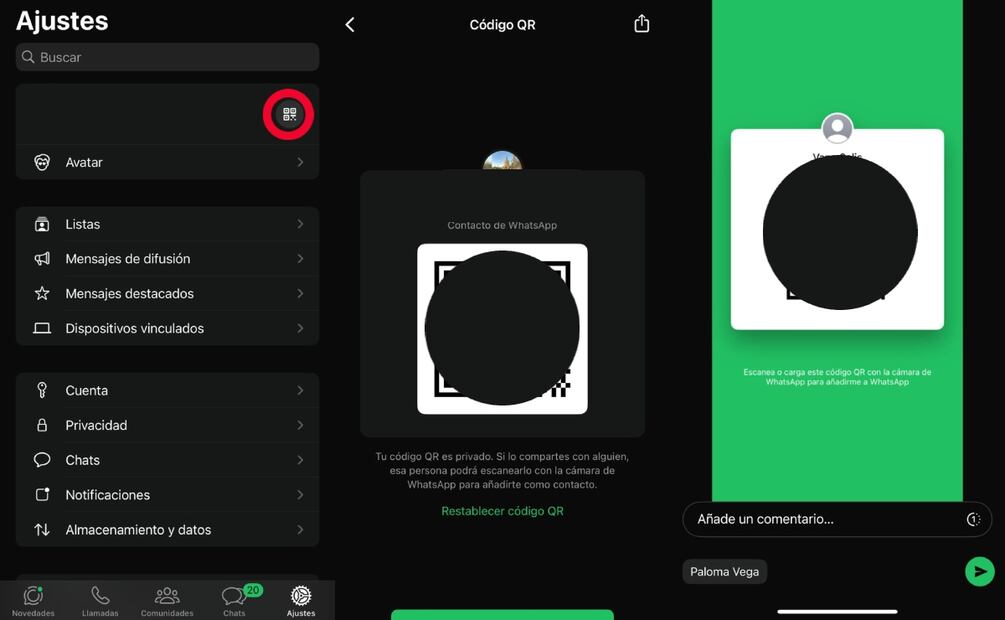 Código QR de WhatsApp. Imagen: captura de pantalla
