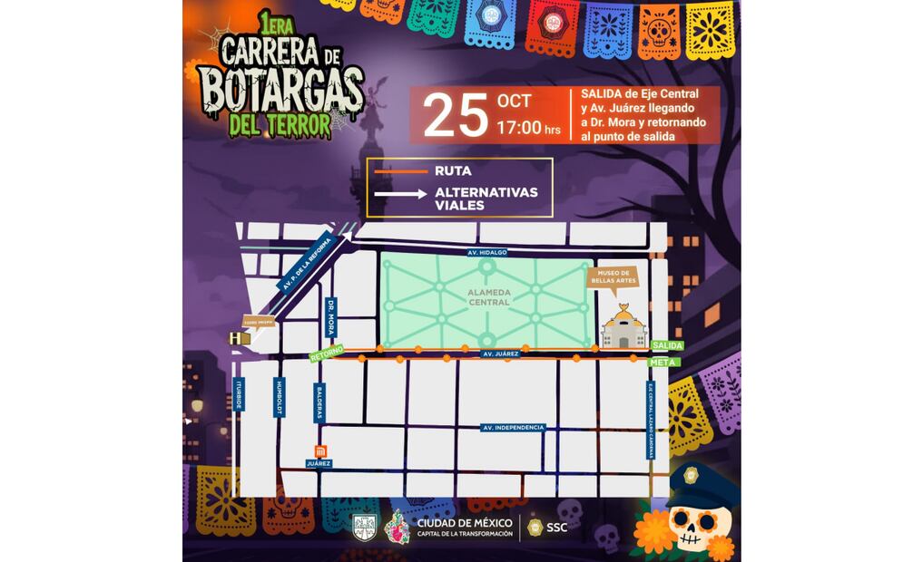 La salida de la justa será el cruce de avenida Juárez y el Eje Central Lázaro Cárdenas, para avanzar hasta la calle de Doctor Mora, y regresar al Palacio de Bella Artes.
Foto: Especial.