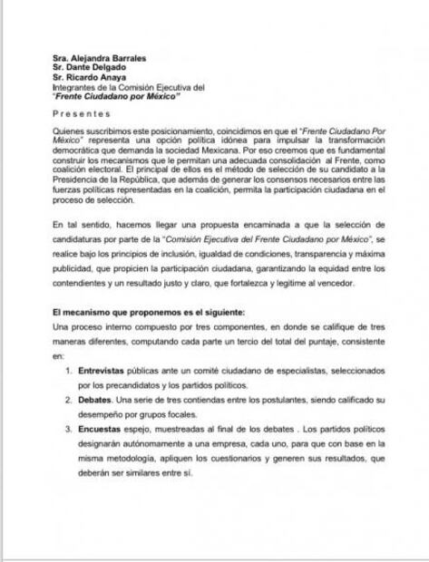Envían carta al Frente para que definan método de selección de candidato