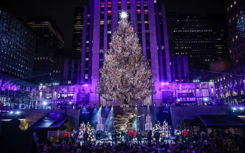 Encendido del árbol de Navidad del Rockefeller Center en Nueva York. Foto: AFP