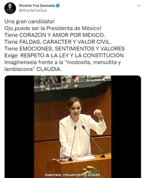 “Puede ser la presidenta, tiene faldas y carácter”: Vicente Fox sobre Lilly Téllez 