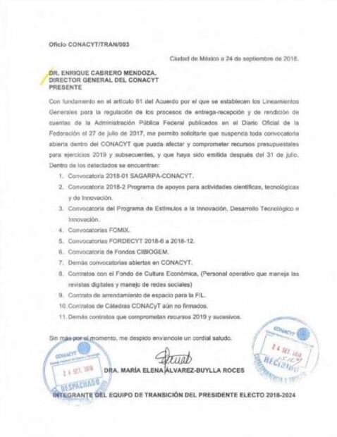 Filtran documento donde futura titular de Conacyt pide suspender convocatorias