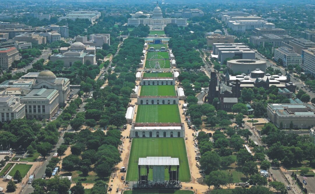Preparativos para la Feria Estatal Estadounidense Freedom 250, por la conmemoración de la independencia, en el National Mall en Washington. Foto: AFP