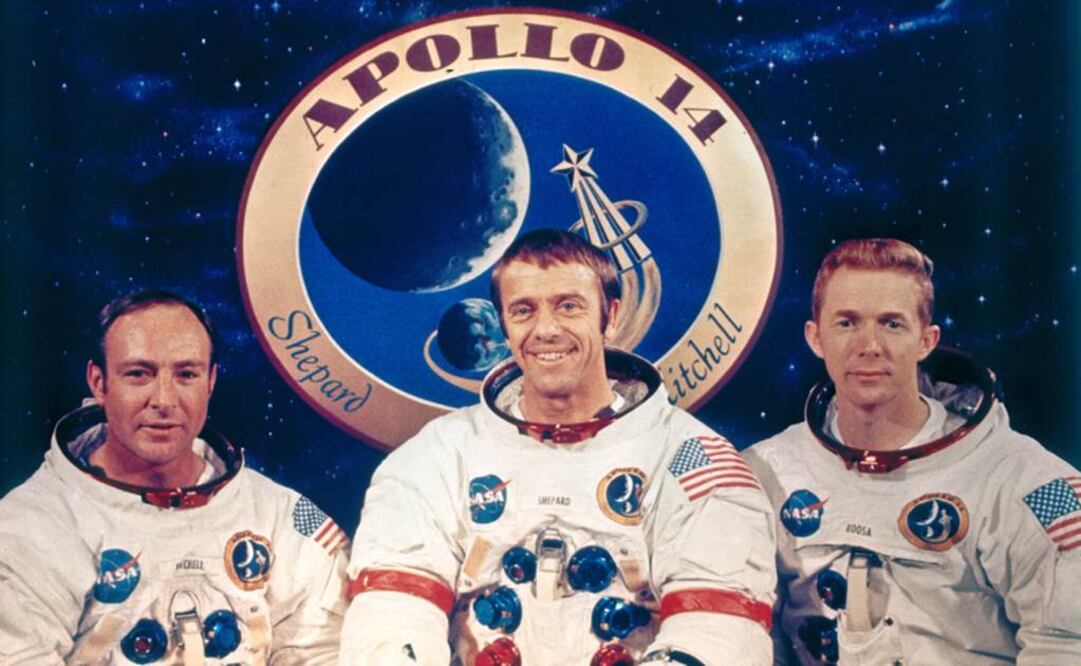 Tripulación del Apolo 14 integrada por Edgar D. Mitchell (i), Alan B. Shepard (c), y Stuart A. Roosa (d). Foto: NASA