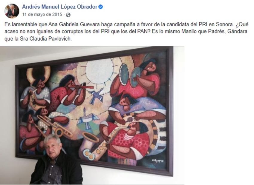 AMLO lamentó el apoyo de Ana Gabriela Guevara a Pavlovich en 2015. Foto: Facebook / Andrés Manuel López Obrador