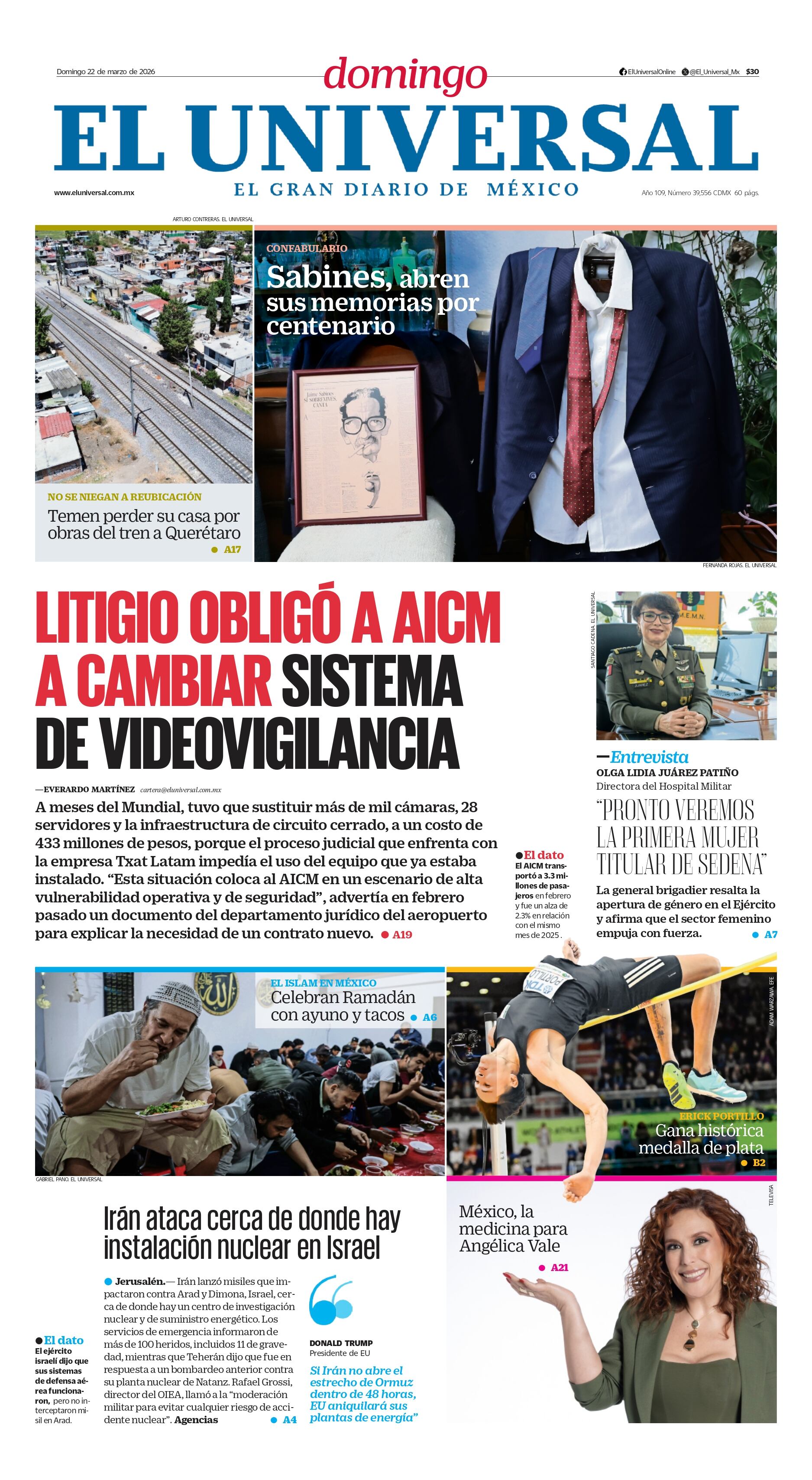 Portada impresa del 22 de marzo de 2026