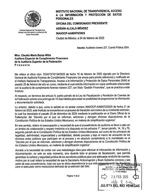 A través de distintas peticiones, autoridades del Inai buscan retrasar el proceso para entregar información para la fiscalización al instituto por parte de la Auditoría Superior de la Federación en la revisión de la Cuenta Pública 2024.