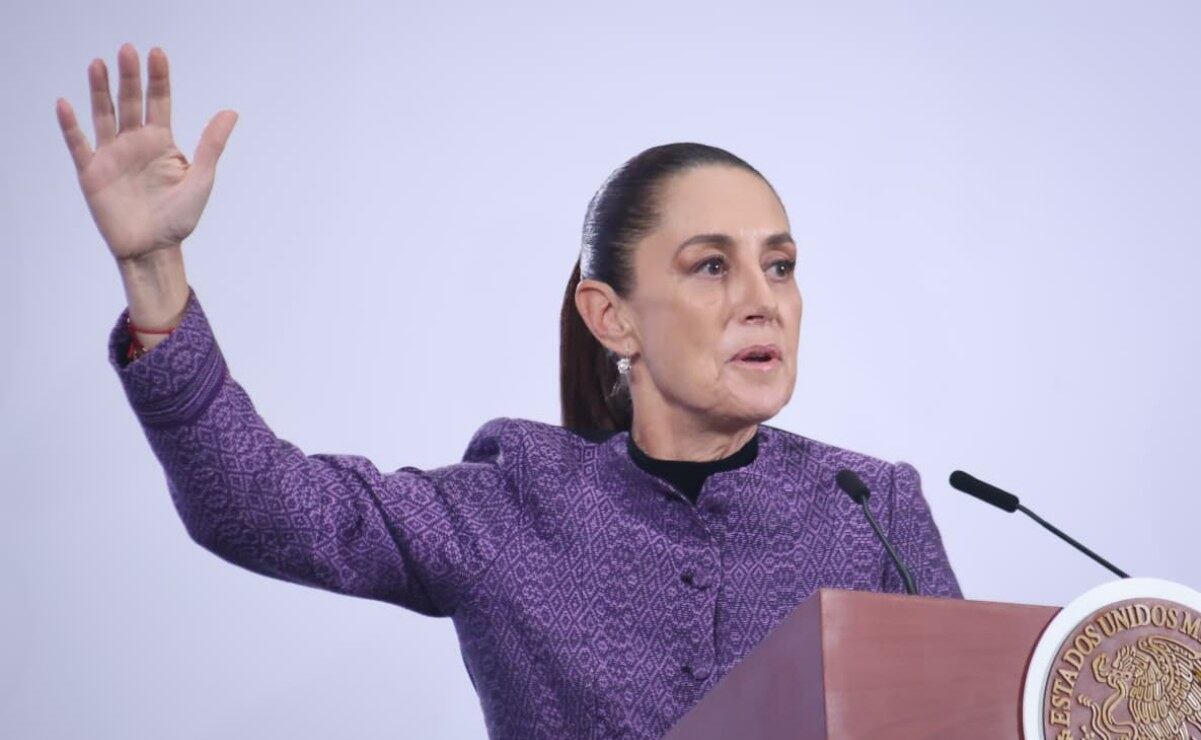 Presidenta Claudia Sheinbaum durante su conferencia de prensa matutina desde Palacio Nacional este miércoles 8 de abril de 2026. Foto: Luis Camacho/ EL UNIVERSAL