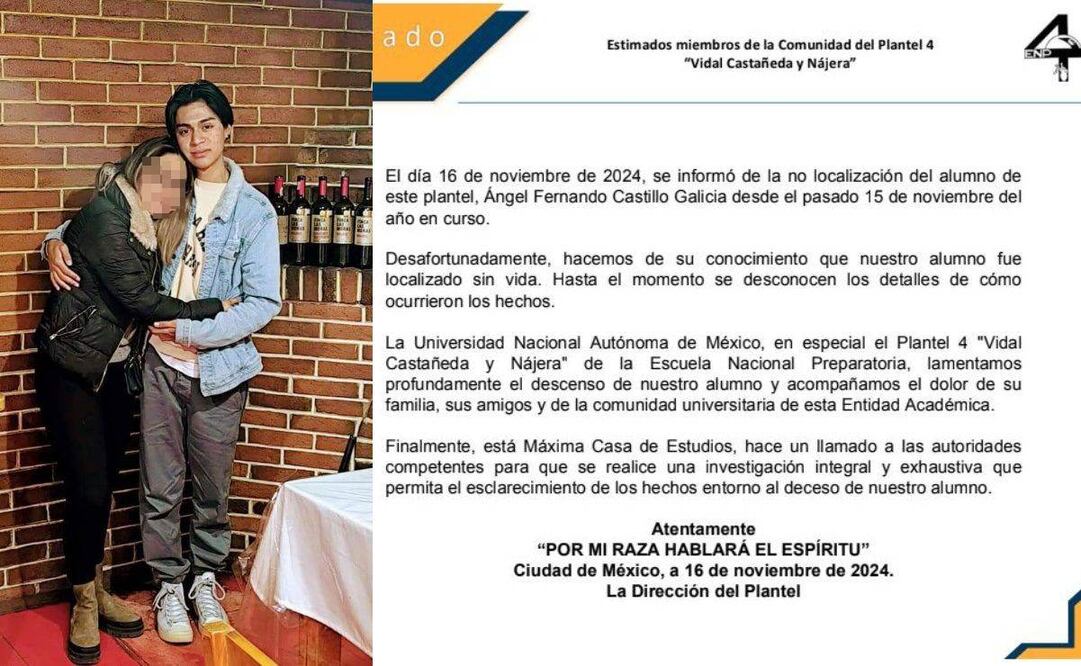 Ángel Fernando Castillo, estudiante de la Prepa 4, encontrado sin vida tras se reportado como desaparecido en Chapultepec 18 de noviembre de 2024/ Foto: Especial