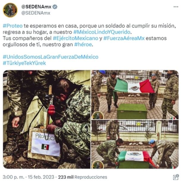 "Estamos orgullosos de ti"; así rinde homenaje Sedena a "Proteo", perrito rescatista fallecido en Turquía
