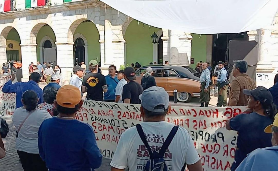Ejidatarios interrumpen rodaje de película en Mérida (19/11/2025). Foto: Especial