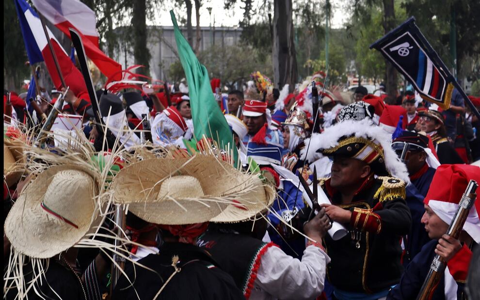 Representación de la Batalla de Puebla en el Peñón de los Baños, el 5 de mayo de 2025. Foto: Fernanda Rojas/EL UNIVERSAL