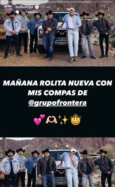 Por medio de redes sociales, Bad Bunny anunció colaboración con Grupo Frontera. Foto: Instagram @badbunny.pr
